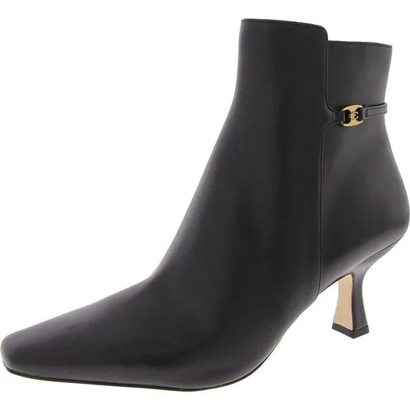 Coach Womens Rebecca Black Leather Kitten Heel Booties Shoes NWOB