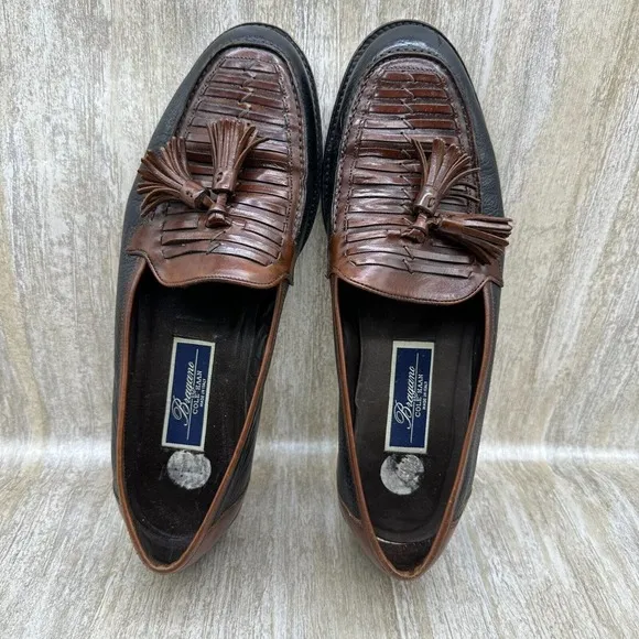 Cole Haan Bragano Loafer Shoes Mens‎ 10D Woven Brown Black Leather Tasseled