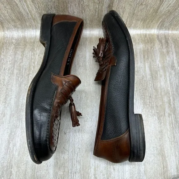 Cole Haan Bragano Loafer Shoes Mens‎ 10D Woven Brown Black Leather Tasseled