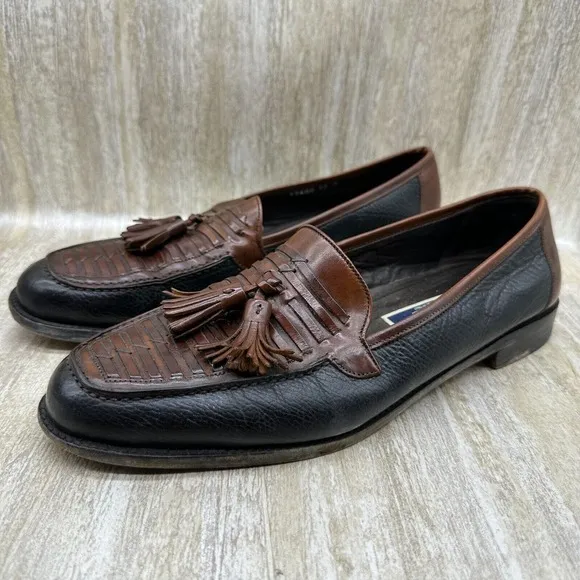 Cole Haan Bragano Loafer Shoes Mens‎ 10D Woven Brown Black Leather Tasseled