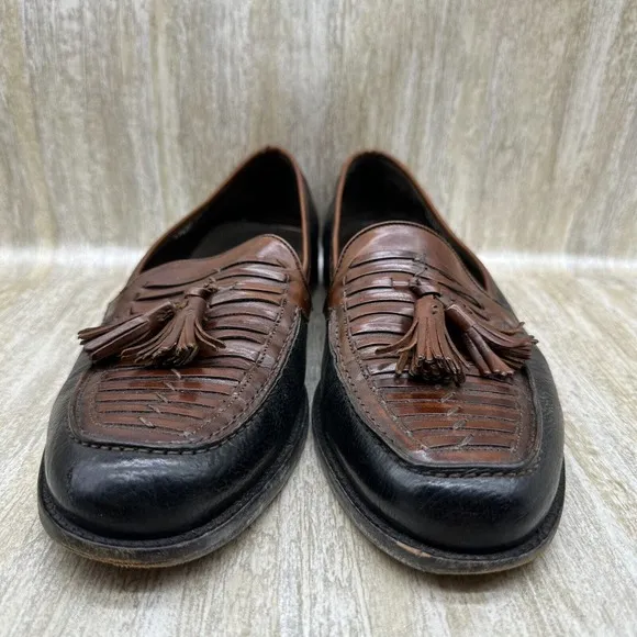 Cole Haan Bragano Loafer Shoes Mens‎ 10D Woven Brown Black Leather Tasseled