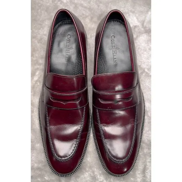 Cole Haan Burgundy Leather Penny Loafers Slip On Dress Shoes Mens Size 12