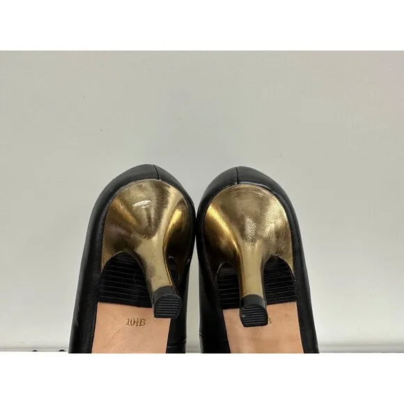 Cole Haan D40849 women size 10.5B black/gold leather Mary Jane pointy heel shoes
