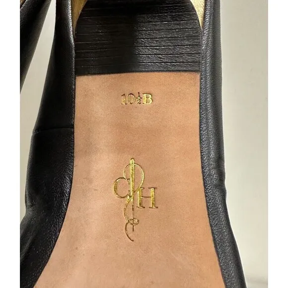 Cole Haan D40849 women size 10.5B black/gold leather Mary Jane pointy heel shoes