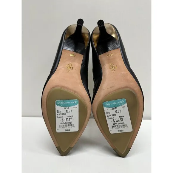 Cole Haan D40849 women size 10.5B black/gold leather Mary Jane pointy heel shoes