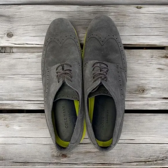 Cole Haan LunarGrand Mens Wing Tip Light Weight Gray Suede Oxford Shoes Size 11