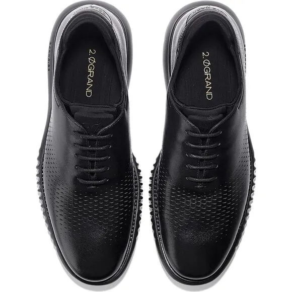 Cole Haan Mens 2 Zerogrand Black Faux Leather Lace Up Dress Oxfords Shoes NWOB