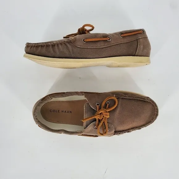 Cole Haan Mens Canvas Slip-on Boat Shoes Size 8.5 M Brown C14475 C15