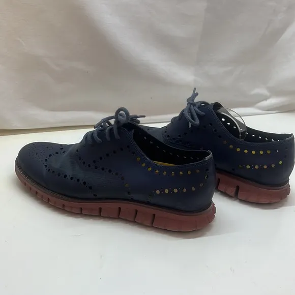 Cole Haan Navy ZEROGRAND Wingtip Oxford Leather &amp; Canvas Eyelet Shoes Size 7