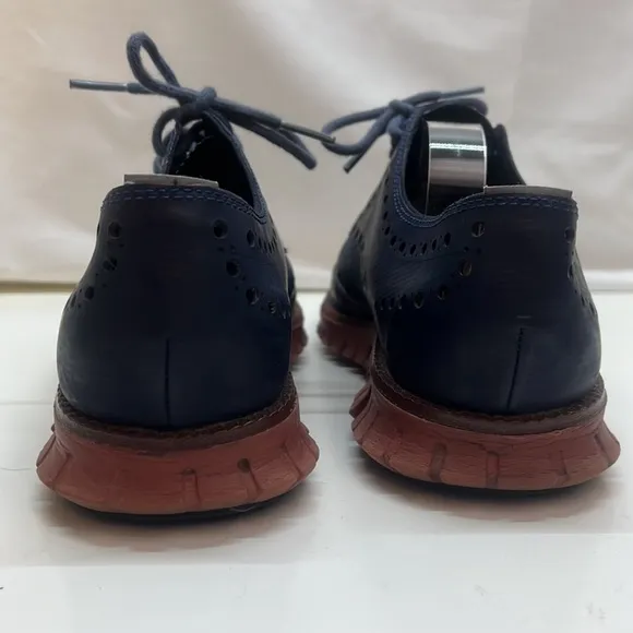 Cole Haan Navy ZEROGRAND Wingtip Oxford Leather &amp; Canvas Eyelet Shoes Size 7