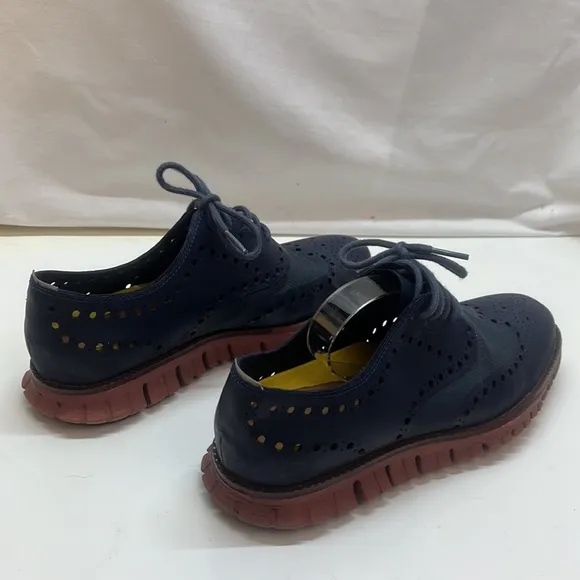 Cole Haan Navy ZEROGRAND Wingtip Oxford Leather &amp; Canvas Eyelet Shoes Size 7