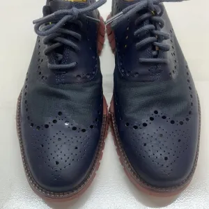 Cole Haan Navy ZEROGRAND Wingtip Oxford Leather &amp; Canvas Eyelet Shoes Size 7