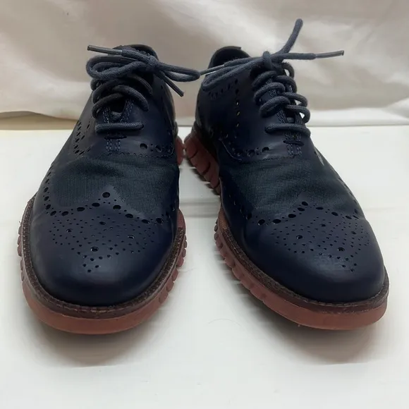 Cole Haan Navy ZEROGRAND Wingtip Oxford Leather &amp; Canvas Eyelet Shoes Size 7