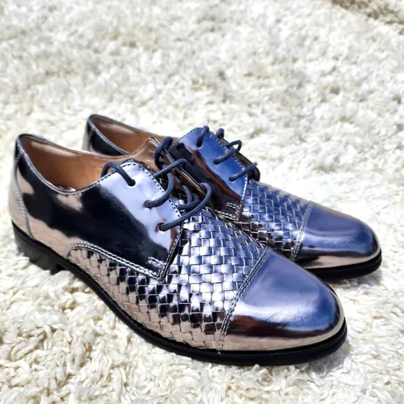 Cole Haan Women's Loafers Jagger Grand Weave Pewter Oxford W08866 Lace Up Shoes