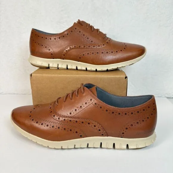 Cole Haan ZERØGRAND‎ W14476 Women's US 10B Oxford Shoes Brown Leather Wingtip