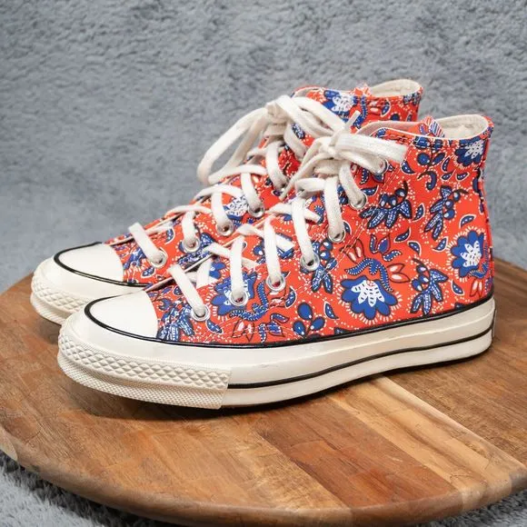 Converse Chuck 70 High Red Blue Paisley Canvas Shoes Sneakers Womens Size 7
