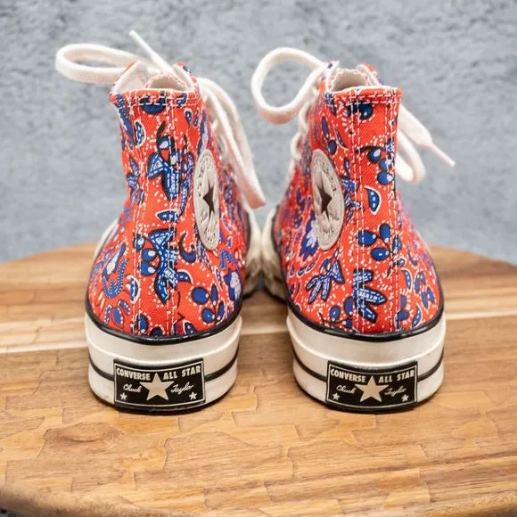 Converse Chuck 70 High Red Blue Paisley Canvas Shoes Sneakers Womens Size 7