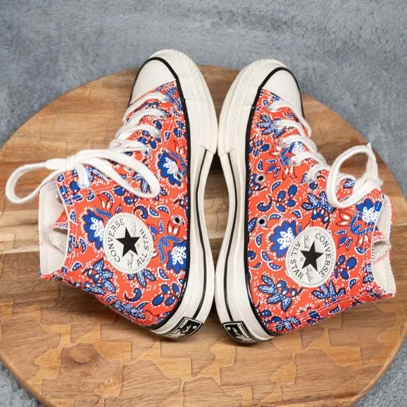 Converse Chuck 70 High Red Blue Paisley Canvas Shoes Sneakers Womens Size 7