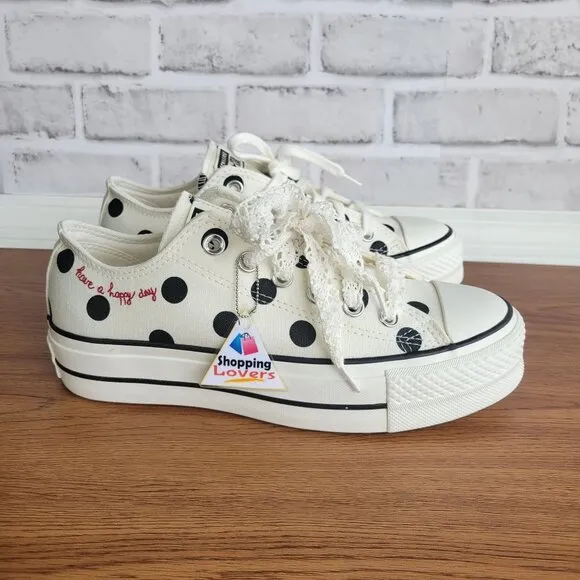 ❤️Converse Chuck Taylor Lift Platform Polka Dots 9.5 Women Shoes White A10689C