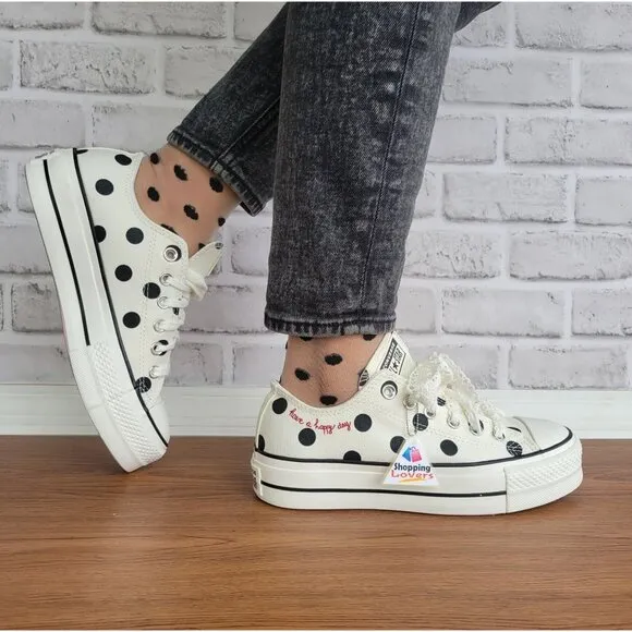 ❤️Converse Chuck Taylor Lift Platform Polka Dots 9.5 Women Shoes White A10689C