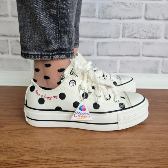 ❤️Converse Chuck Taylor Lift Platform Polka Dots 9.5 Women Shoes White A10689C