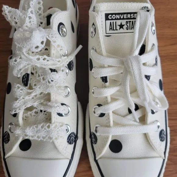 ❤️Converse Chuck Taylor Lift Platform Polka Dots 9.5 Women Shoes White A10689C