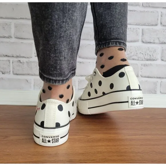❤️Converse Chuck Taylor Lift Platform Polka Dots 9.5 Women Shoes White A10689C