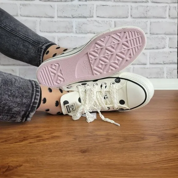 ❤️Converse Chuck Taylor Lift Platform Polka Dots 9.5 Women Shoes White A10689C