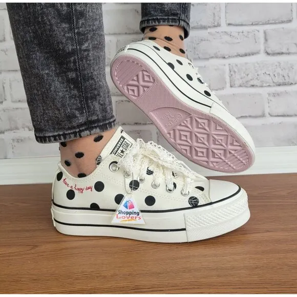 ❤️Converse Chuck Taylor Lift Platform Polka Dots 9.5 Women Shoes White A10689C