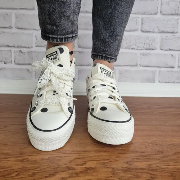 ❤️Converse Chuck Taylor Lift Platform Polka Dots 9.5 Women Shoes White A10689C