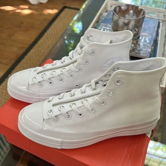 CONVERSE CHUCK 70 CANVAS ZIP White/ Prime Pink/ White High Tops New In Box
