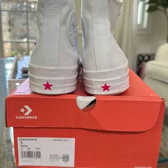 CONVERSE CHUCK 70 CANVAS ZIP White/ Prime Pink/ White High Tops New In Box