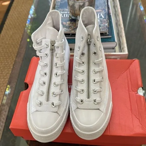 CONVERSE CHUCK 70 CANVAS ZIP White/ Prime Pink/ White High Tops New In Box