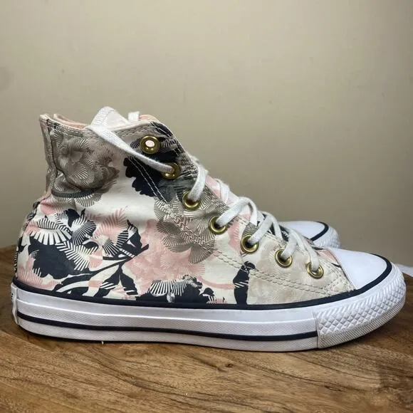 Converse Floral print pink Womens Pink White Size 7 High Top Shoes 561640F