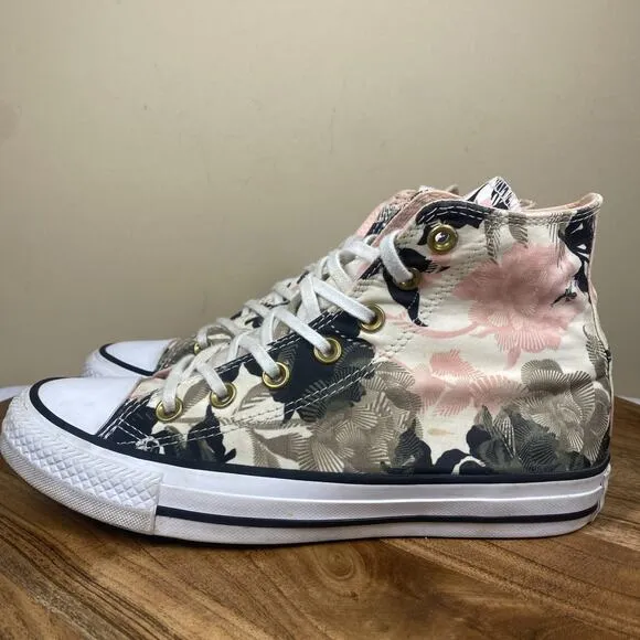 Converse Floral print pink Womens Pink White Size 7 High Top Shoes 561640F