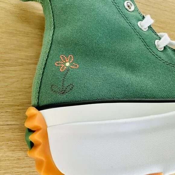 ⭐Converse Run Star Hike Hi Sz 8 Women Shoes Embroidered Flowers Green A11562C