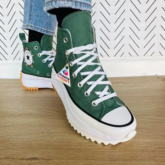 ⭐Converse Run Star Hike Hi Sz 8 Women Shoes Embroidered Flowers Green A11562C