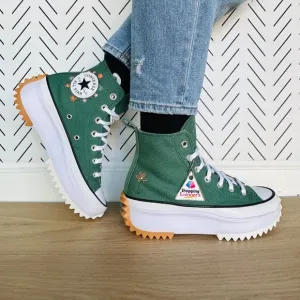 ⭐Converse Run Star Hike Hi Sz 8 Women Shoes Embroidered Flowers Green A11562C