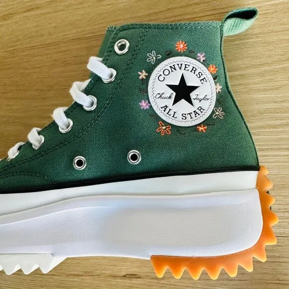 ⭐Converse Run Star Hike Hi Sz 8 Women Shoes Embroidered Flowers Green A11562C
