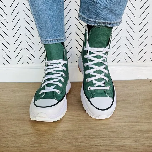 ⭐Converse Run Star Hike Hi Sz 8 Women Shoes Embroidered Flowers Green A11562C
