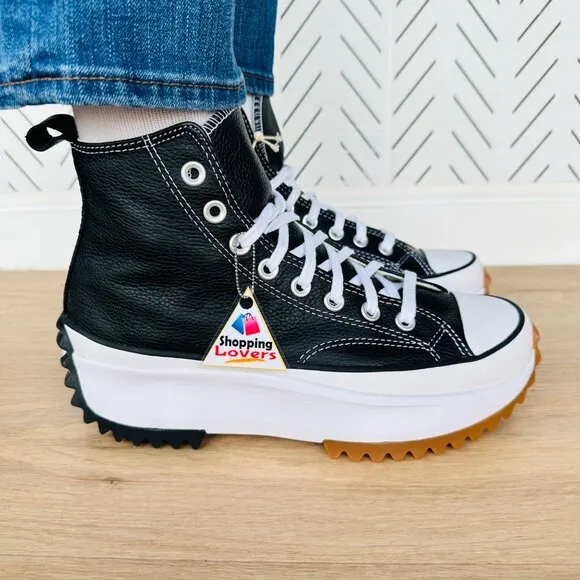 ⭐Converse Run Star Hike Hi Sz 9 Women Shoes Leather Sneakers Black White A04292C