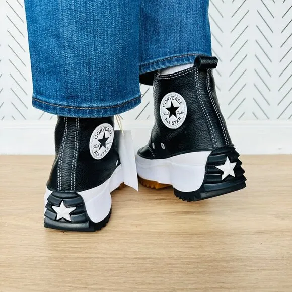 ⭐Converse Run Star Hike Hi Sz 9 Women Shoes Leather Sneakers Black White A04292C