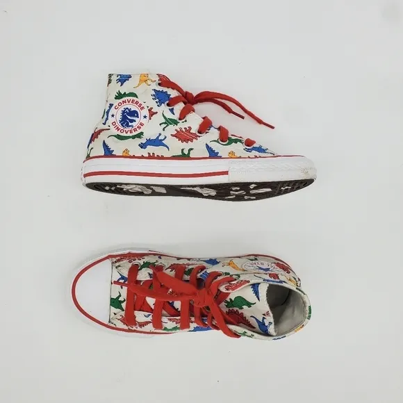 Converse Shoes Youth 1 Chuck Taylor High Dinosaurs Canvas White Red A01668F