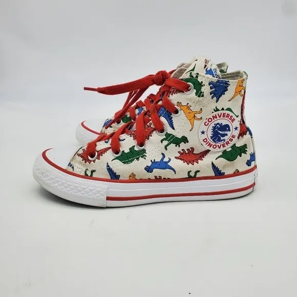 Converse Shoes Youth 1 Chuck Taylor High Dinosaurs Canvas White Red A01668F