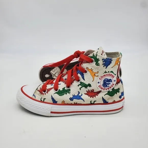Converse Shoes Youth 1 Chuck Taylor High Dinosaurs Canvas White Red A01668F