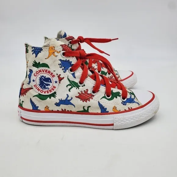 Converse Shoes Youth 1 Chuck Taylor High Dinosaurs Canvas White Red A01668F