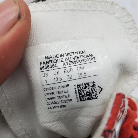 Converse Shoes Youth 1 Chuck Taylor High Dinosaurs Canvas White Red A01668F