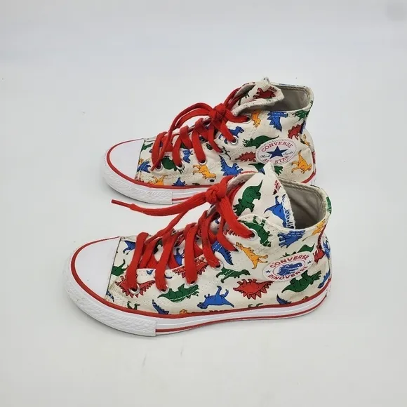 Converse Shoes Youth 1 Chuck Taylor High Dinosaurs Canvas White Red A01668F