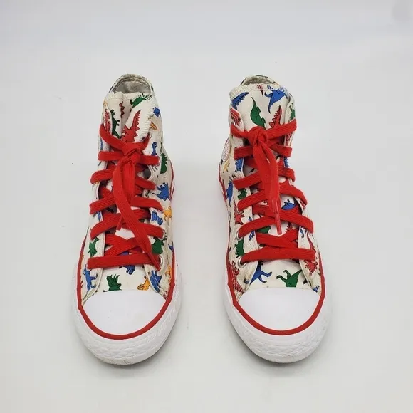 Converse Shoes Youth 1 Chuck Taylor High Dinosaurs Canvas White Red A01668F