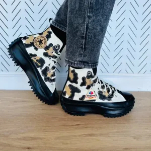 Converse Women Chunky Shoes 6.5 Run Star Motion Hi Leopard Platform Gold Glitter